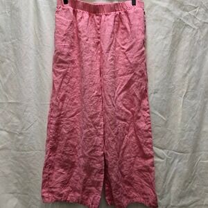 Cut Loose Linen Wide Leg Cropped Pants Pink Medium Elastic Waist Made in USA